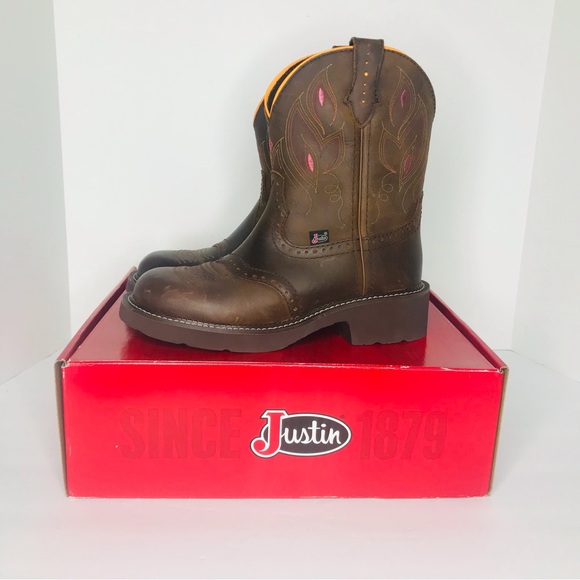 Justin Gemma Gypsy 8” Dark Brown Buffalo Round Toe Boots GY9526 Women’s 9 B New - Picture 5 of 9